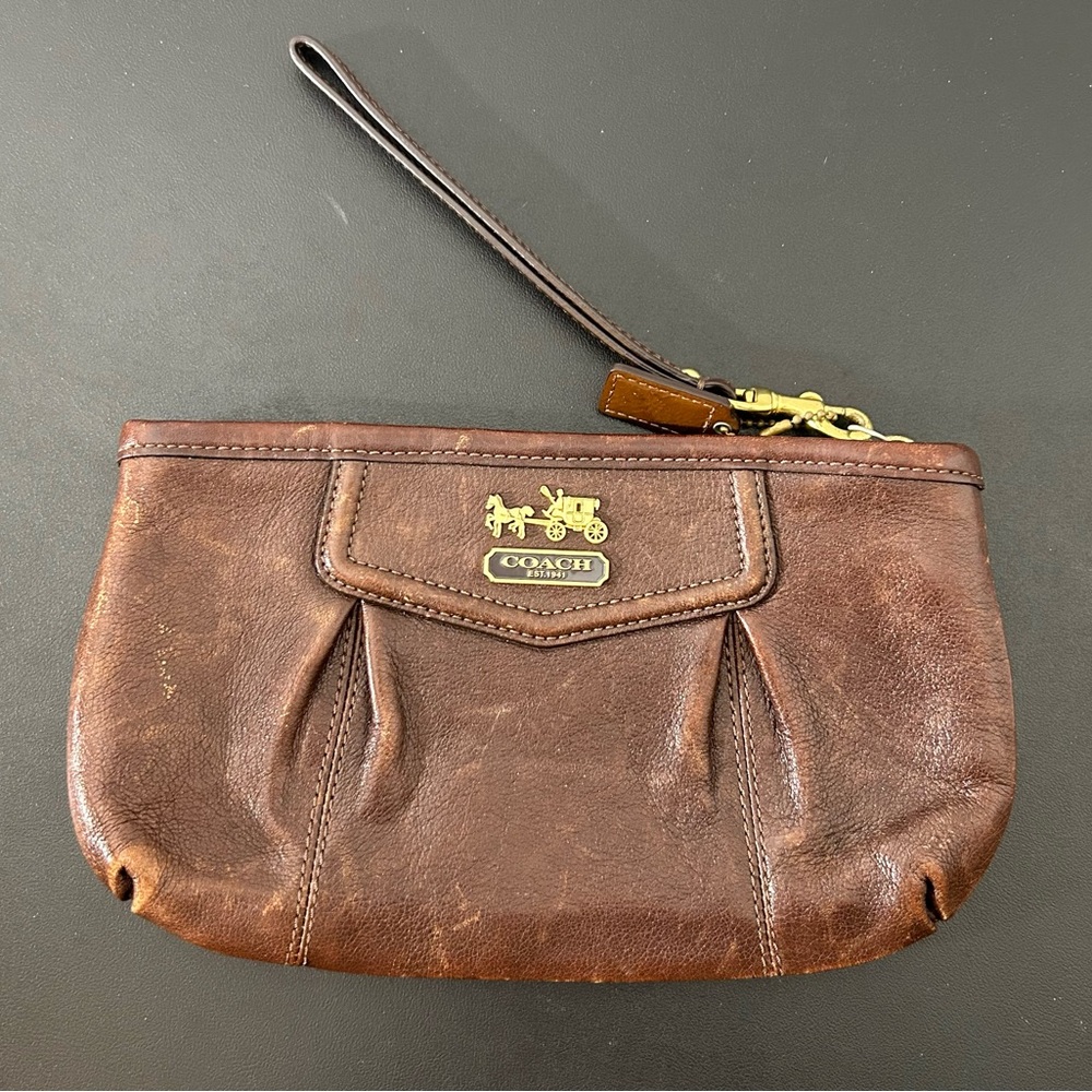 Coach Brown Leather Wristlet Clutch